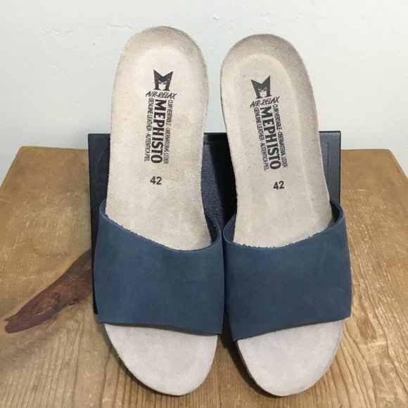 Mephisto 42 Women Blue Nubuck Leather Mule Sandal Wedge 2.5" Heel Size 10 - Picture 5 of 12